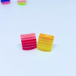 Red Yellow Mixed Color Minimalist Repurposed Vintage Striped Bead Stud Earrin…
